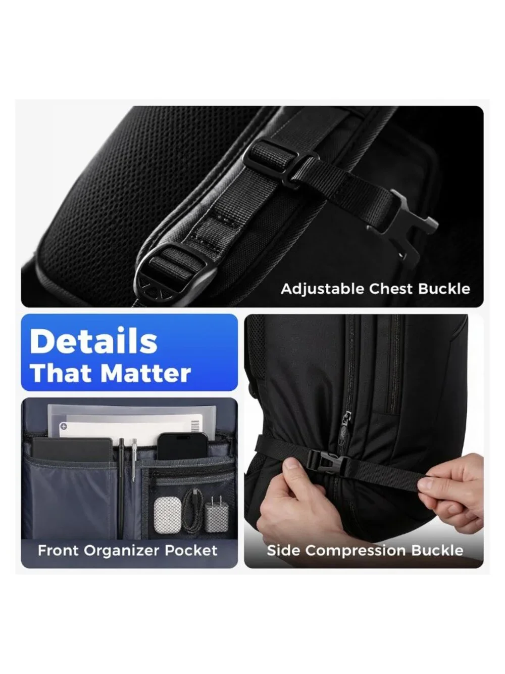 Extra Large Expandable Carry On Travel Backpack 45L Water Resistant Polyester